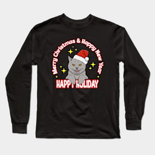 Illustration of a cat wearing a Christmas hat Long Sleeve T-Shirt